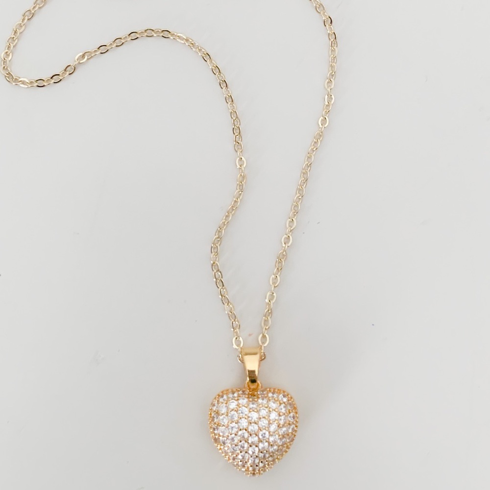 🎉HP🎉Micro Paved Puffed Heart Necklace | 14k Gold Filled - Picture 5 of 8